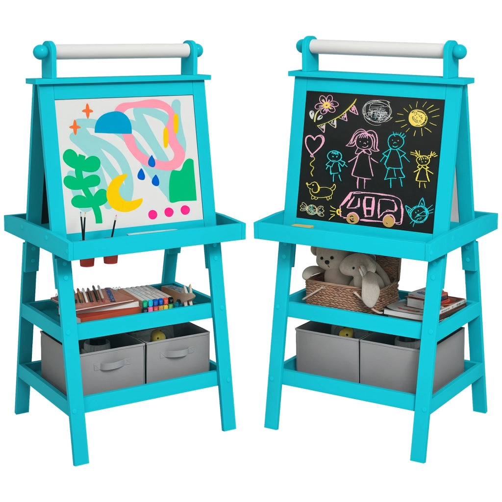 Cavalletto Bambini 3 in 1 Magnetico Doppia Faccia con Rotolo Carta e Cestelli Portaoggetti ¨C Xylo ¨C Blu
