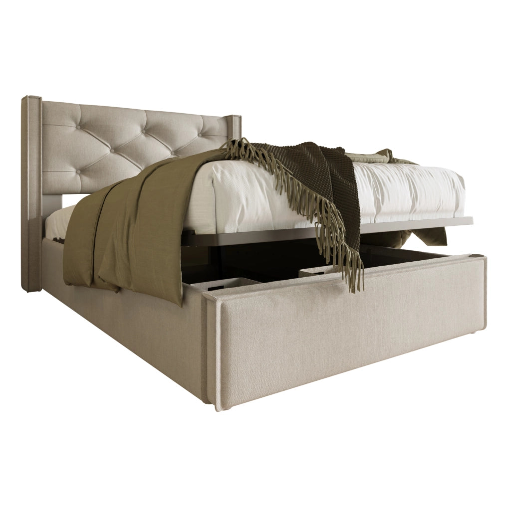 Letto imbottito 90x200 cm con contenitore sollevabile; cotone grigio chiaro (Senza materasso)