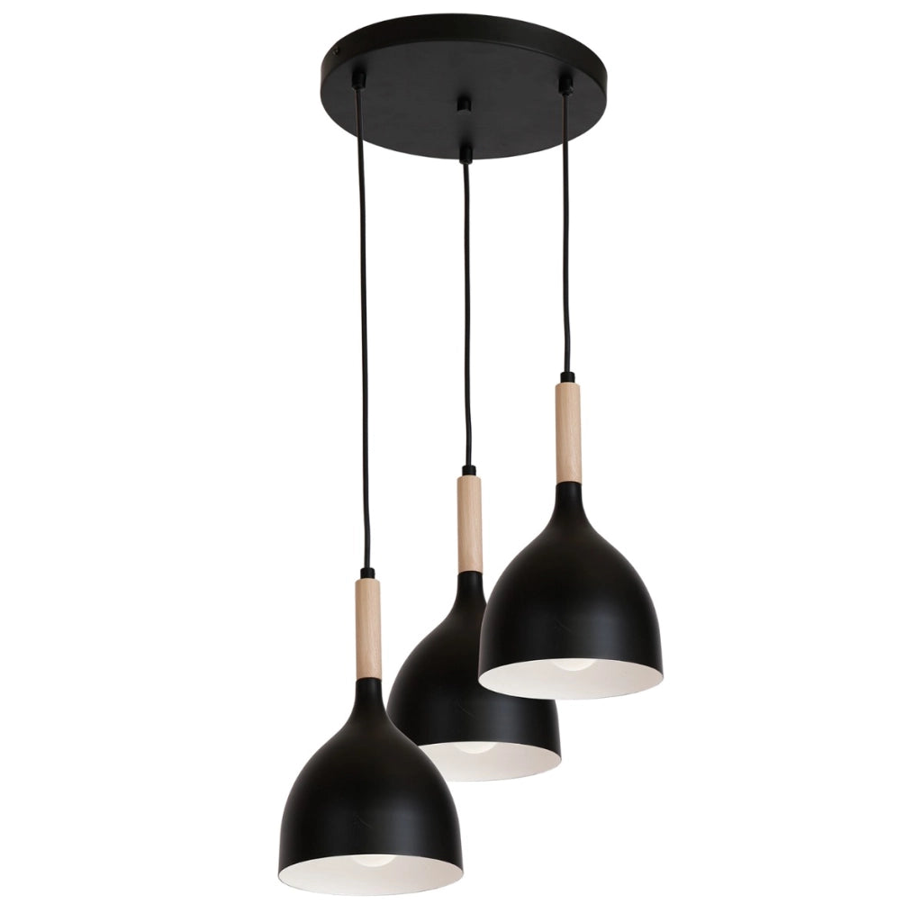 Lampada sospensione Luminex Noak Wood nera opaca 3xE27