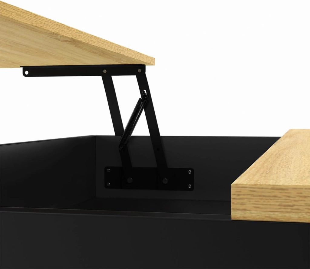 Tavolino rettangolare con piano sollevabile BOSTON 100 cm nero design industriale piano in legno
