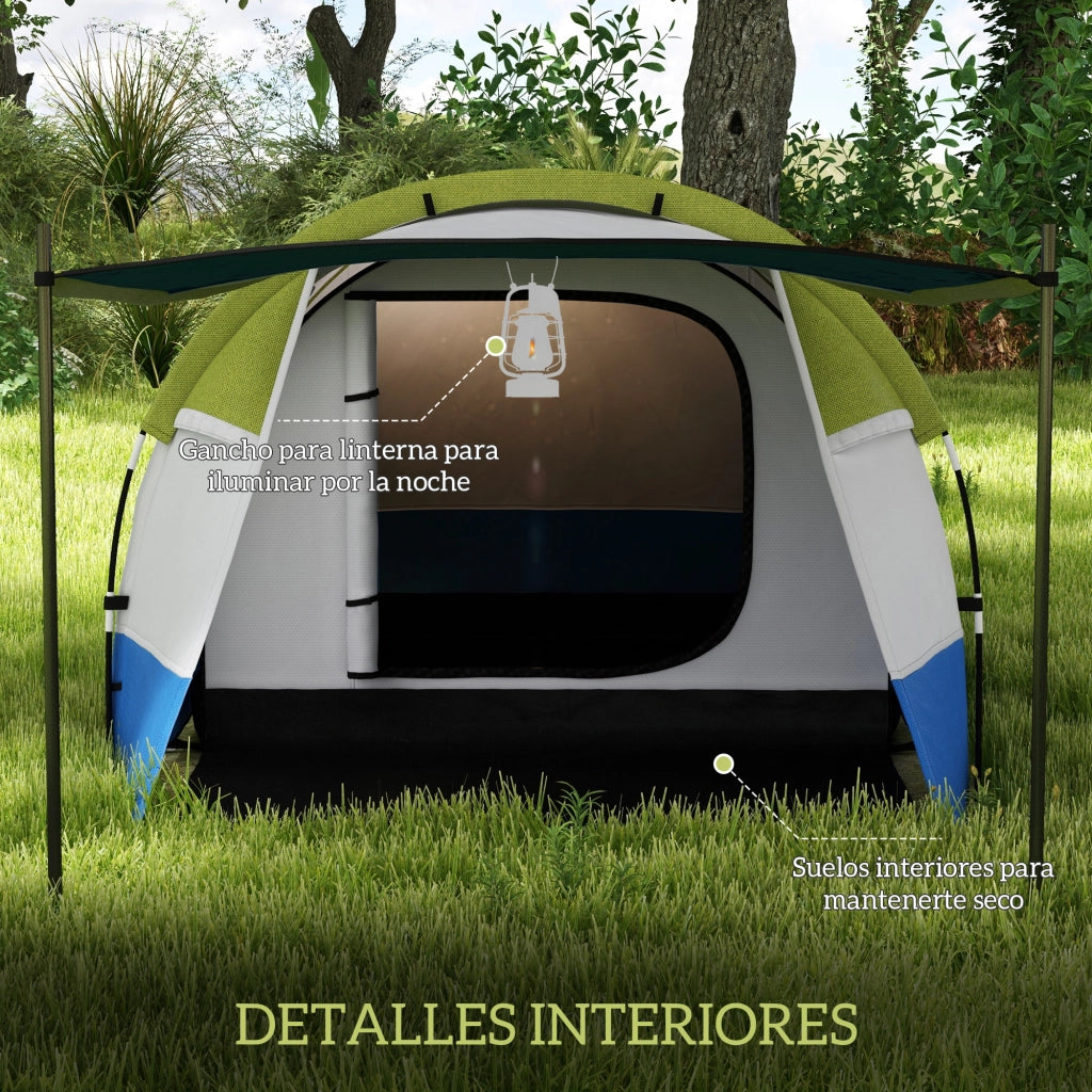 Tenda da Campeggio Pieghevole 3 Persone 2 Camere ¨C Zephmum ¨C Blu Scuro Verde 420x200x150 cm