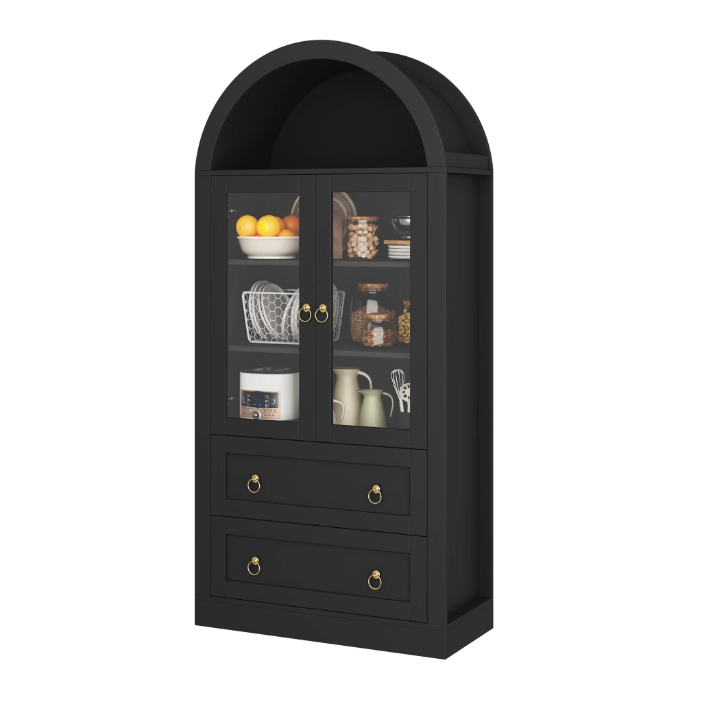 Armadio contenitore ad arco nero 80x36x170 cm con ante in vetro e ripiani regolabili