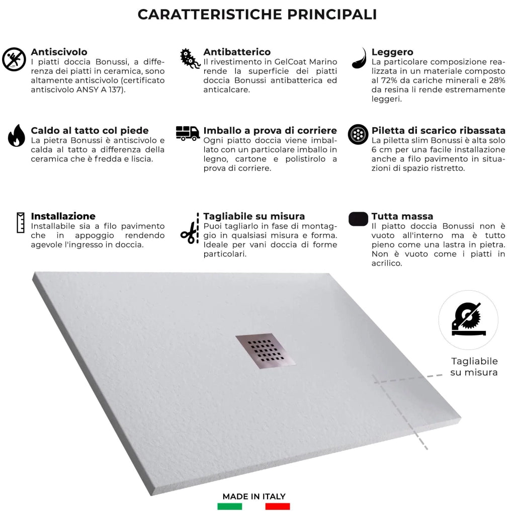 Piatto Doccia in Pietra 90x100 cm Bonussi Ardesia Stone Central Grigio