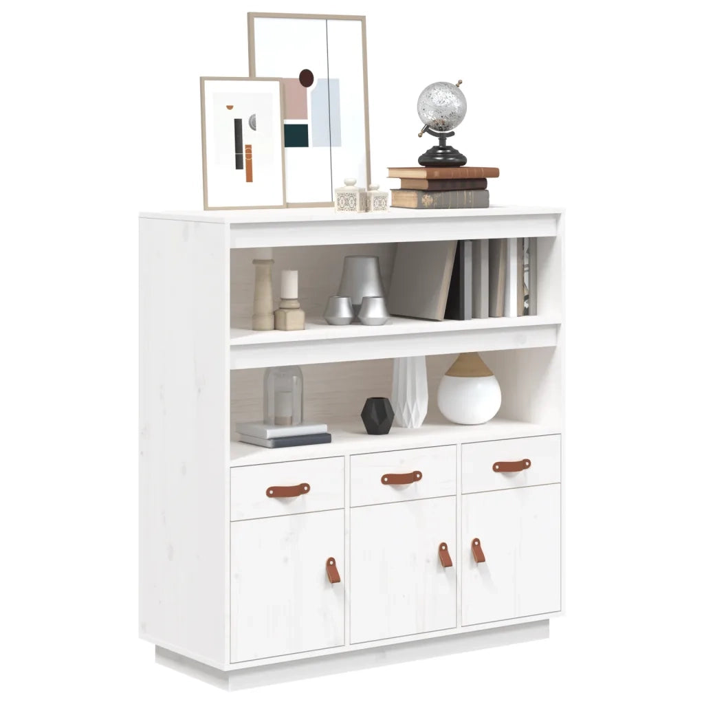 Credenza Bianca 100x40x108,5 cm in Legno Massello di Pino 820163