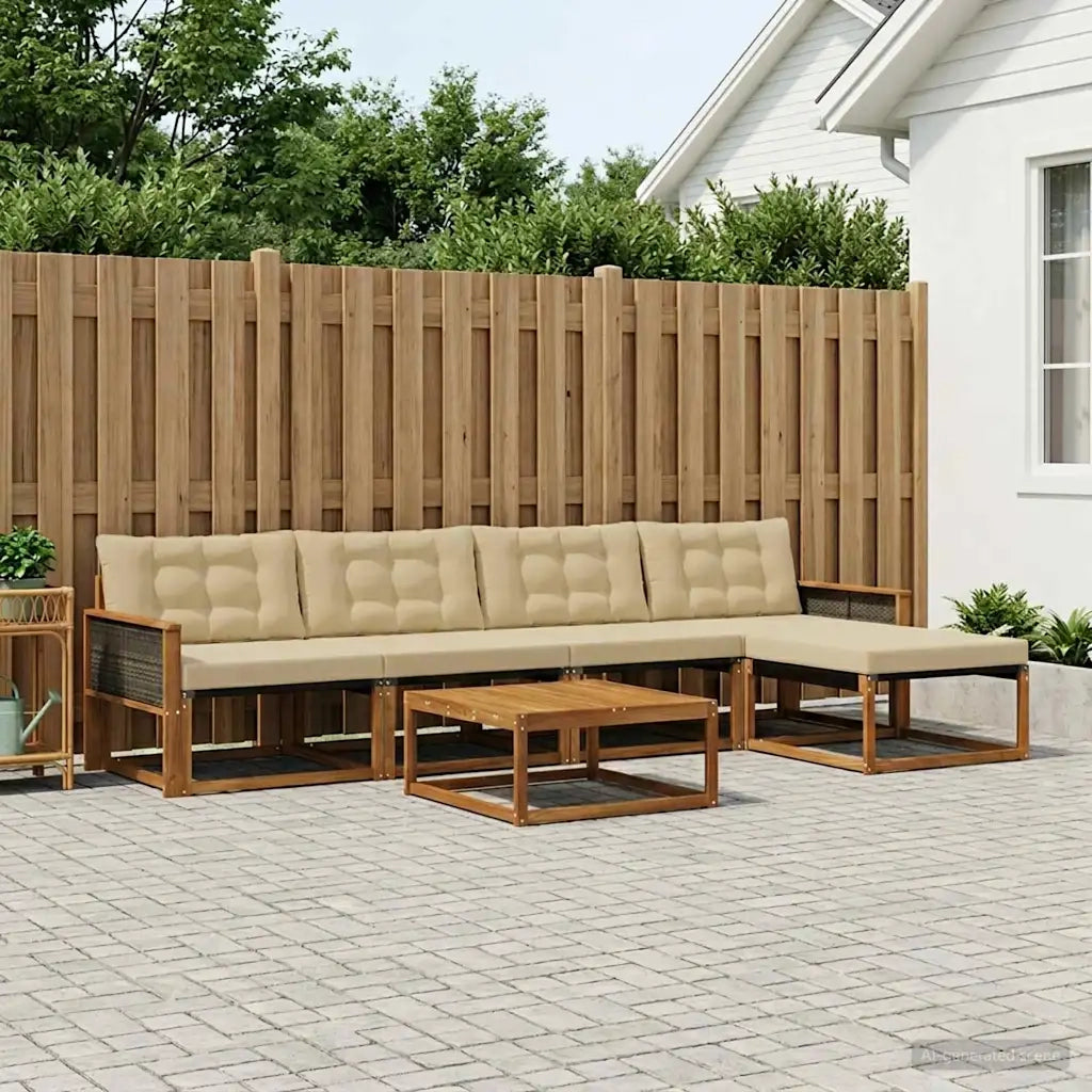 Set di divani da esterno con cuscino 6 pcs Naturale e Beige