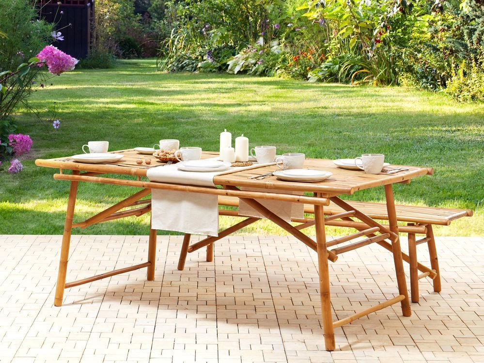 Tavolo da giardino in bambù in marrone chiaro 180 cm  stile boho