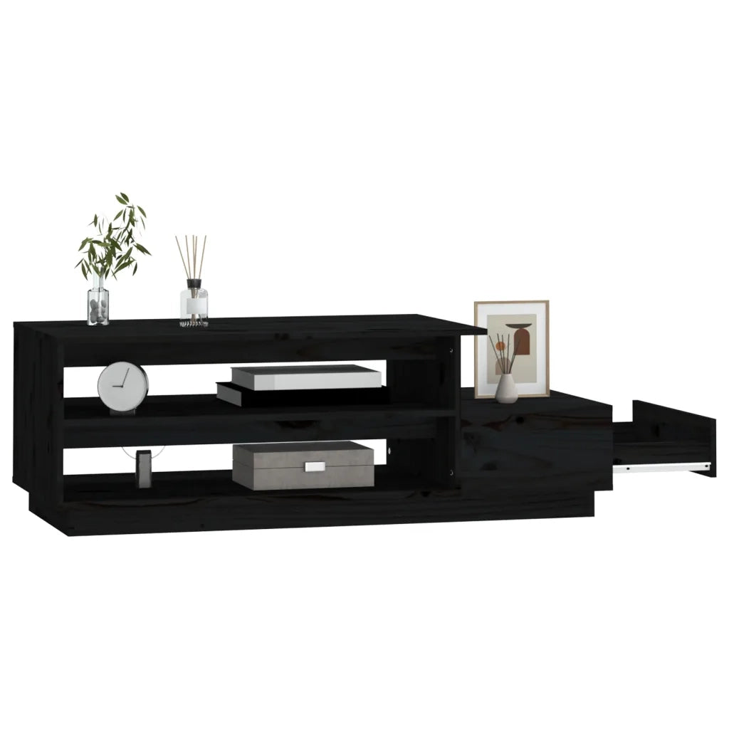 Tavolino da Salotto Nero 120x50x40,5 cm Legno Massello di Pino 814418