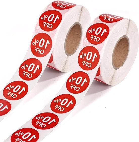 Etichette Sticker - 2000 Unità - Circolari - Sconto 10% - Autoadesivi - Promozione - Etichette di Venda - Etichette di Supermercato - Rosse