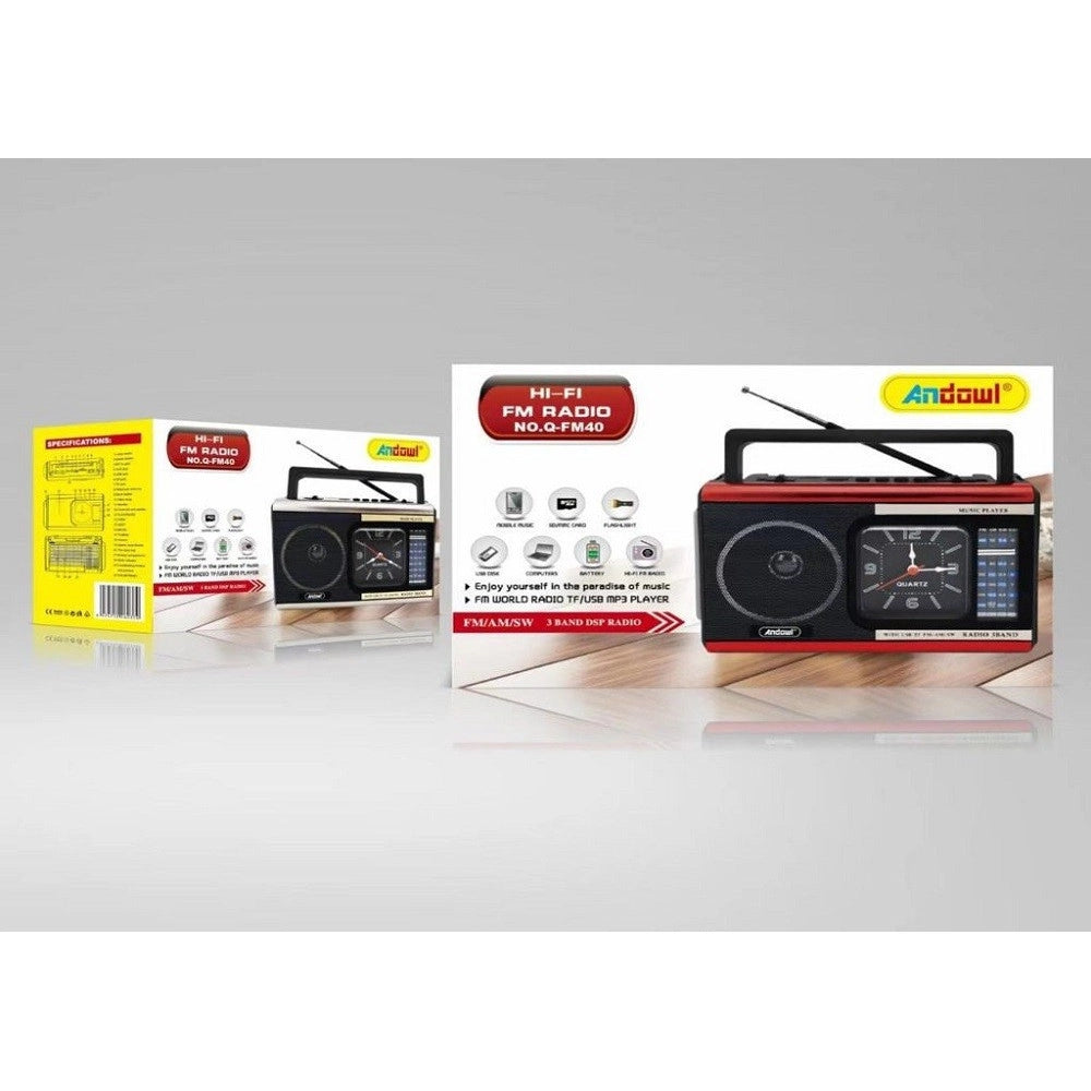 Trade Shop - Radio Portatile A Batteria Usb Sveglia Q-fm40 Altoparlante Bluetooth Con Torcia -