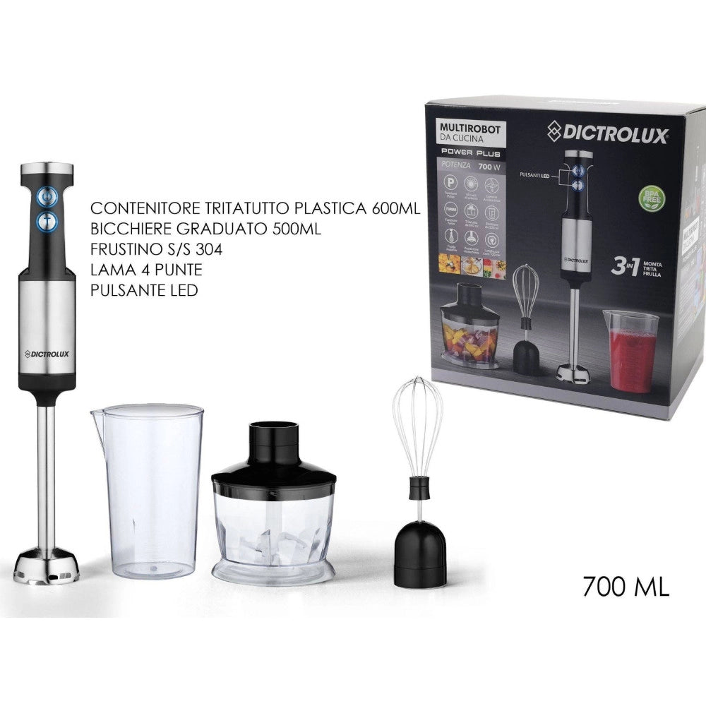 Trade Shop - Frullatore Ad Immersione 3in1 Lame Titanio 700w Sbattitore Tritatutto Minipimer -
