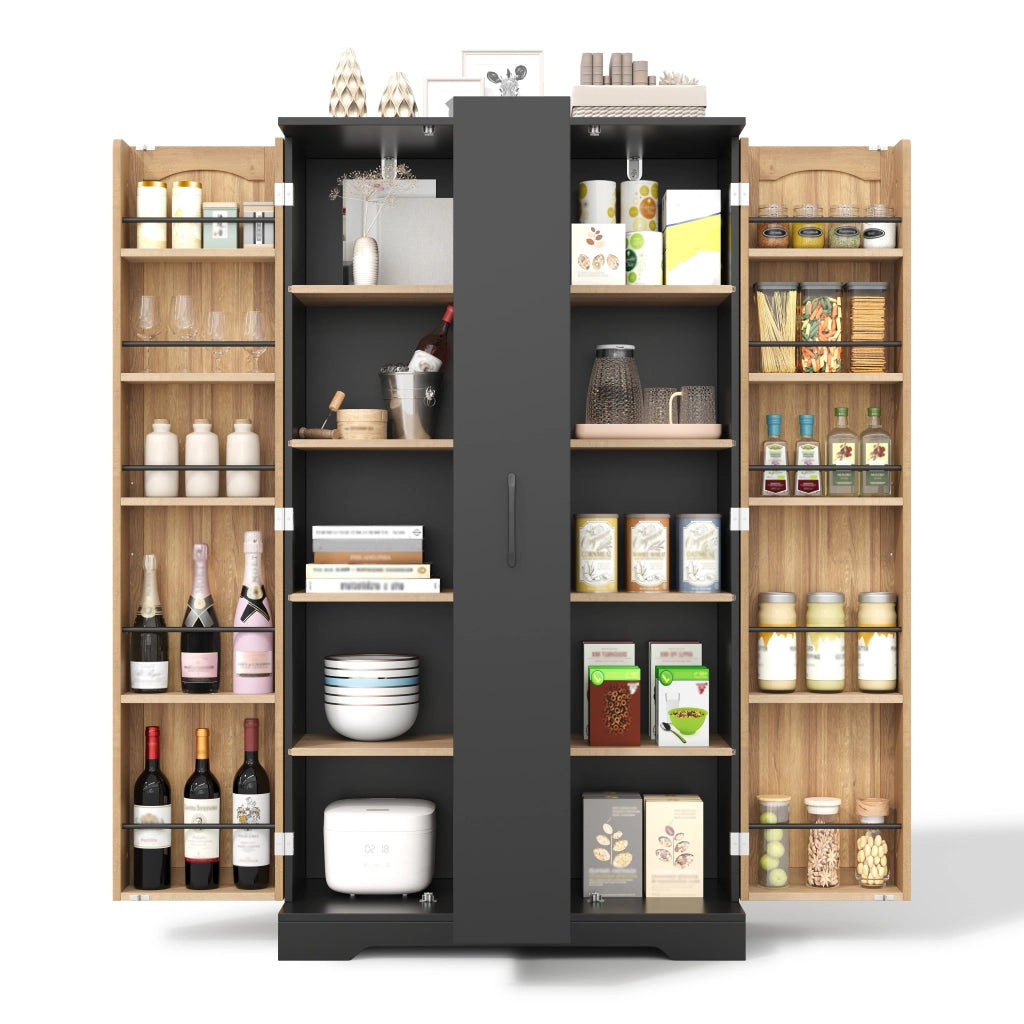Dispensa da cucina con 2 ante; 4 ripiani e estraibile verticale; per cucina; in MDF; 150×78×40 cm; nero