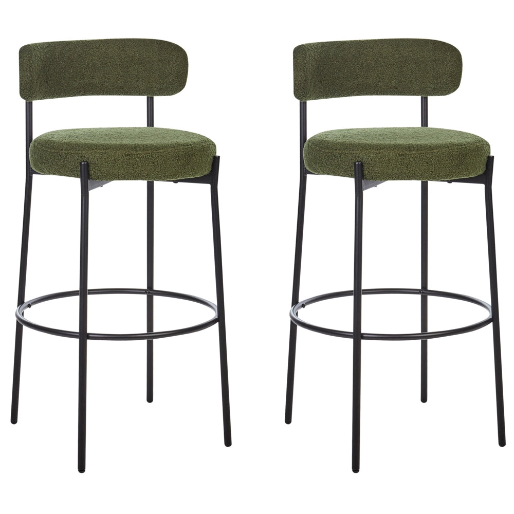 Set di 2 sgabelli da bar Verde Scuro Senza braccioli Gambe in acciaio nero Boucle Design moderno Sedute per la sala da pranzo