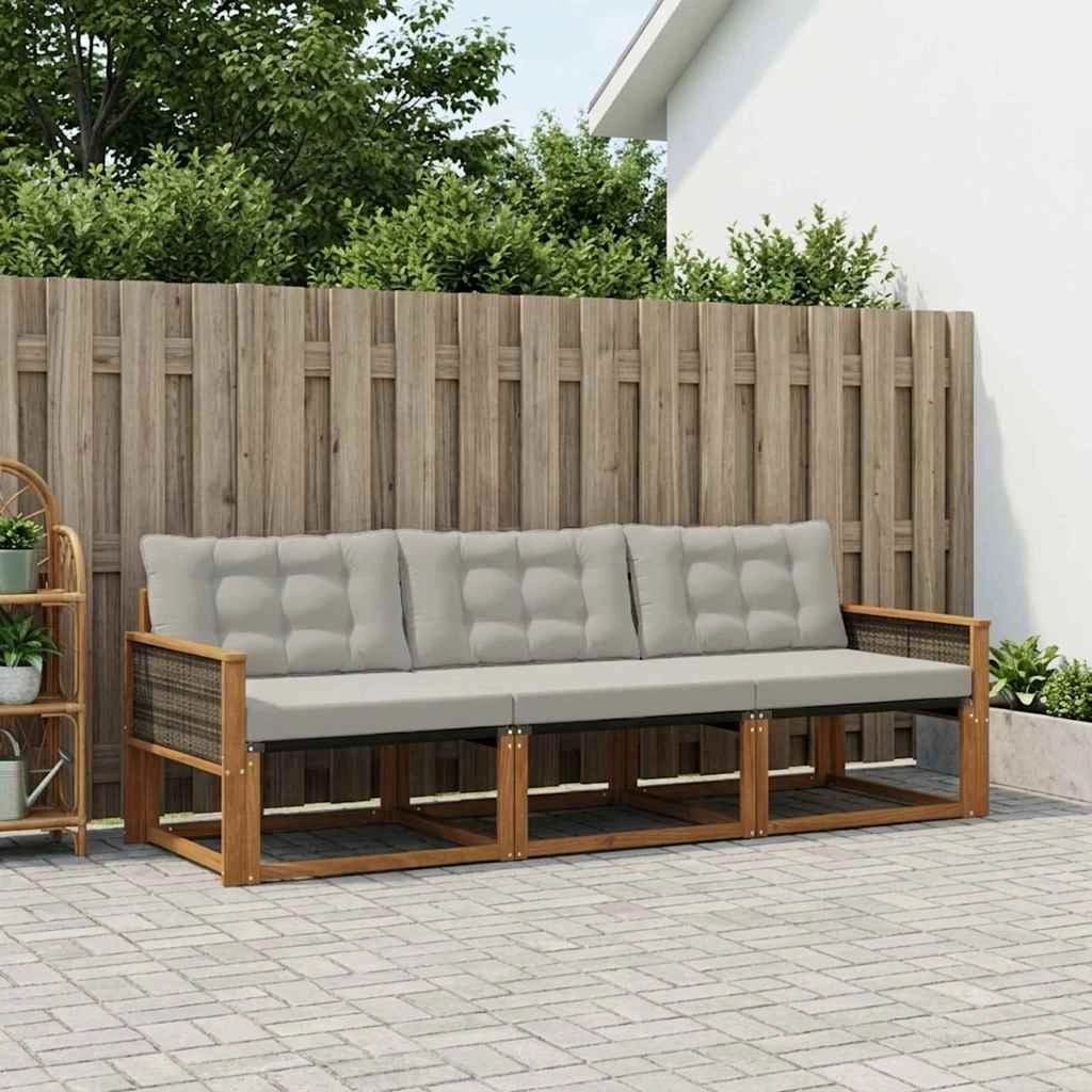 Set di divani da esterno 3 pz Naturale e Grigio Chiaro 3381211