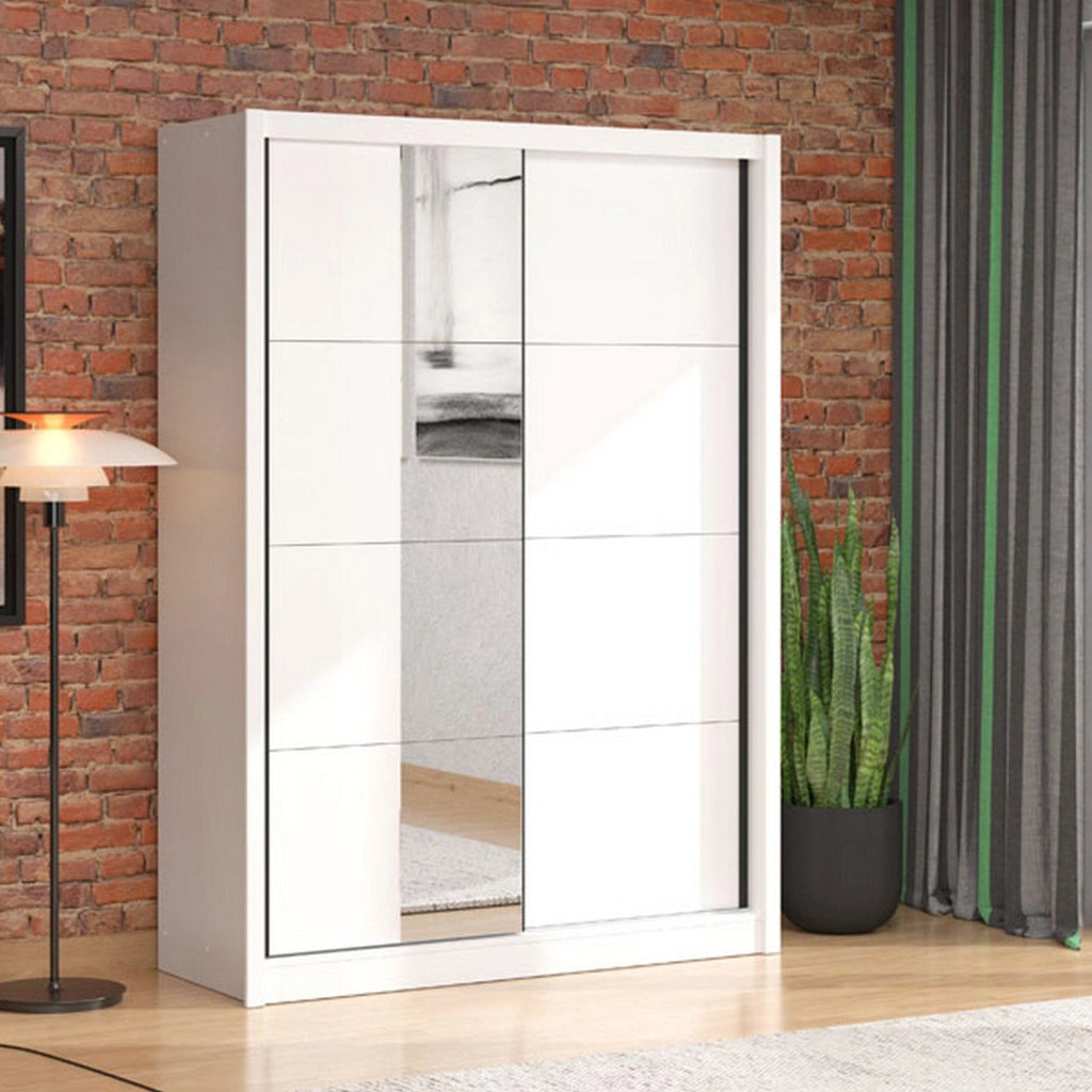 Armadio Camera da Letto Carisolo, Guardaroba Grande Appendiabiti, 155x215.5h cm Bianco Opaco
