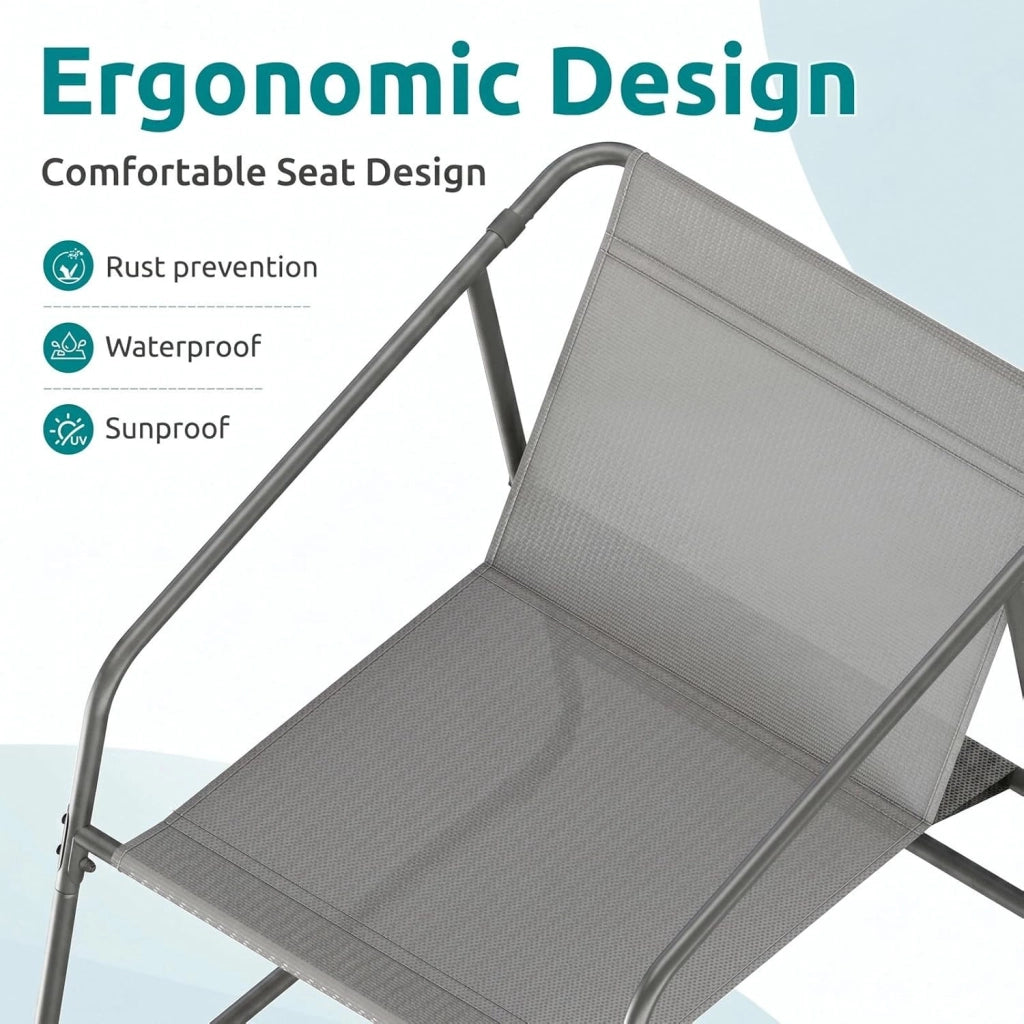 Set Salotto da Giardino 4 Pezzi, Mobili da Balcone in Tessuto Texteline con Divano 2 Posti, 2 Poltrone e Tavolino, Resistente alle Intemperie, Ideale per Balcone Terrazza Giardino, Grigio