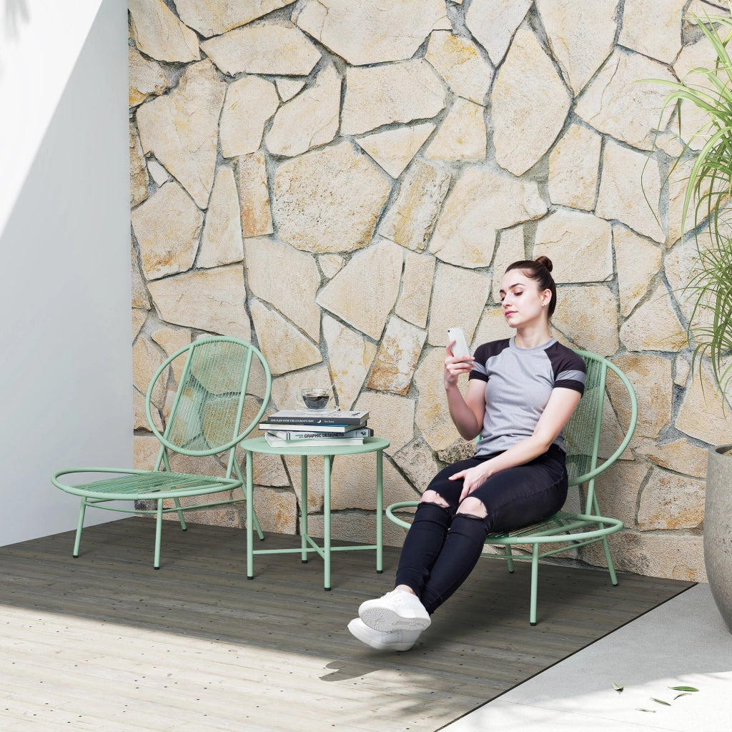 Set Bistrot 3 Pezzi in Polyrattan con Sedie a Guscio ¨C Zephmum ¨C Verde