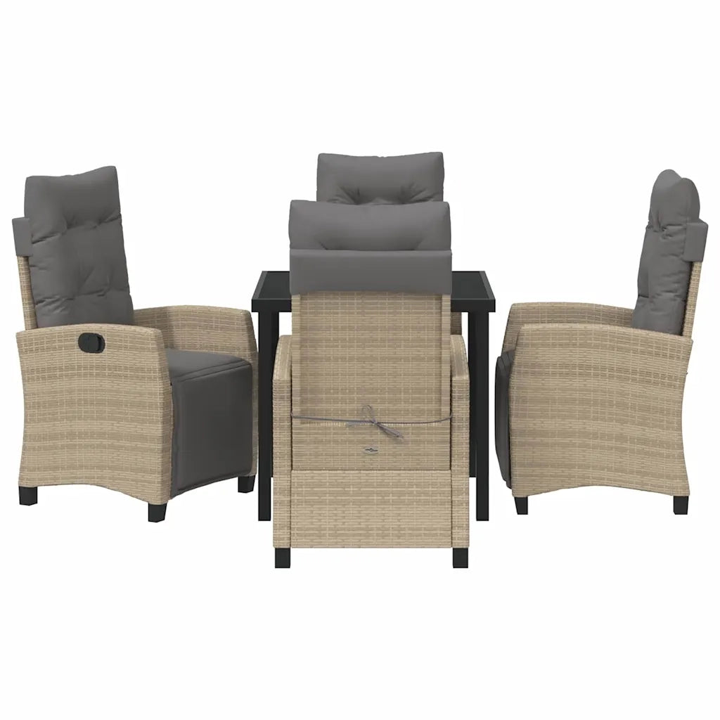 Set da Pranzo per Giardino con cuscino 5 pcs Beige polyrattan