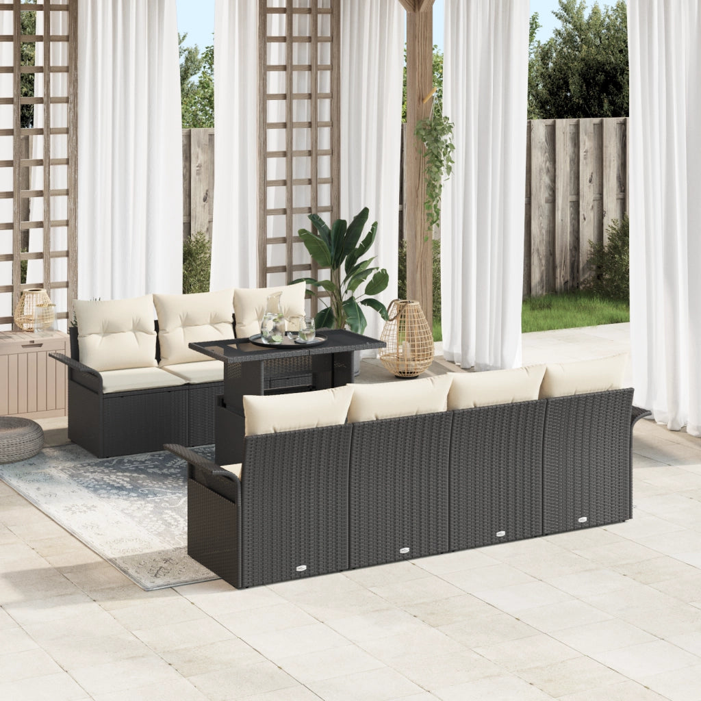 Set di Divani da Giardino 8 Pezzi con Cuscini Nero Polyrattan