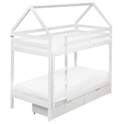 Letto a castello in legno di pino con cassetti bianchi 90 x 200 cm cameretta bambini