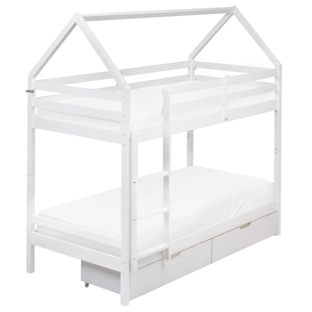 Letto a castello in legno di pino con cassetti bianchi 90 x 200 cm cameretta bambini