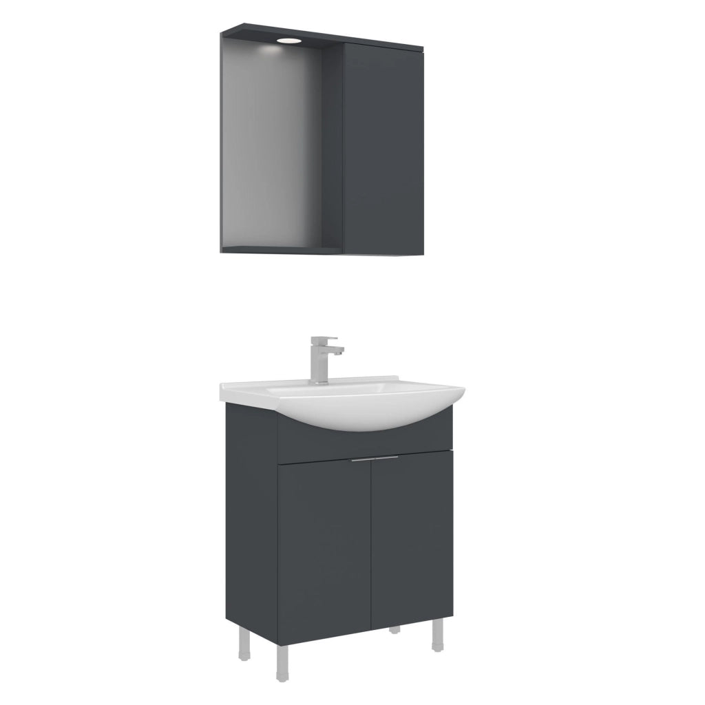 Set mobile lavabo con specchio (2 pezzi) "Purus 65" - 65 x 50 x 83 cm - Antracite opaco