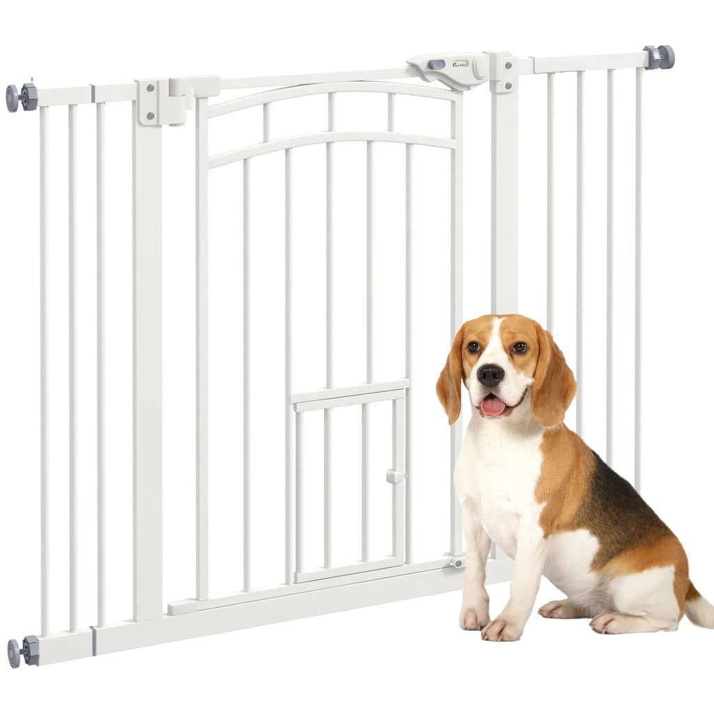 Cancellino per Cani taglia Piccola e Media con Chiusura Automatica, in Acciaio e PA, 74-100x76 cm, Bianco