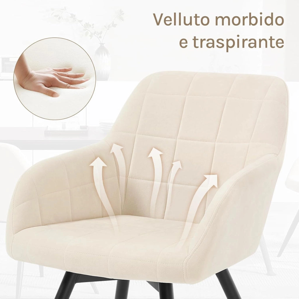 Sedia da Pranzo Girevole, Sedia da Cucina Ergonomica Imbottita in Velluto con Gambe in Metallo, Poltrona per Salotto, Ufficio, Camera da Letto, Balcone, Beige, EZS85be-1