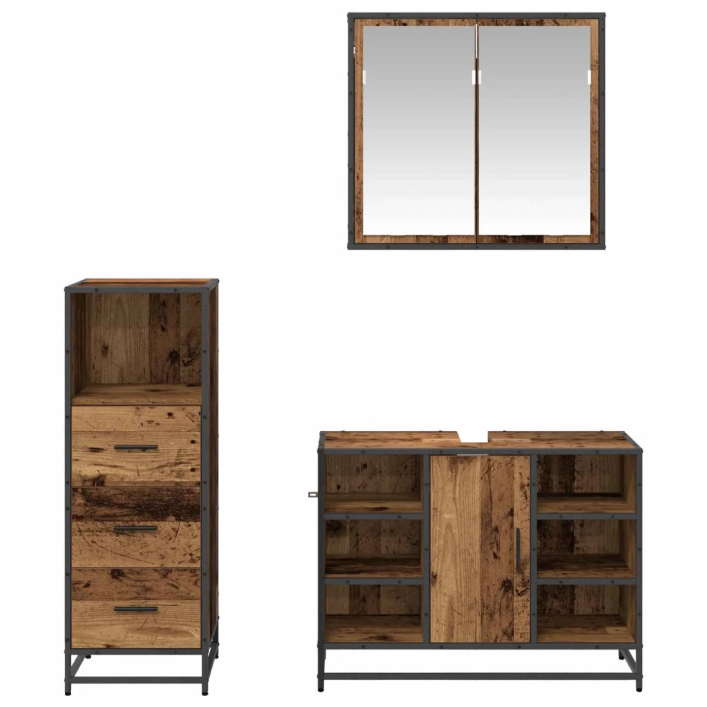 Set di mobili per il bagno con cassetto 3 pcs Legno vecchio 3402524