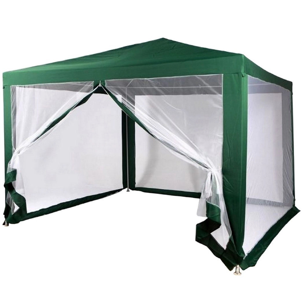 Trade Shop - Gazebo 2,4 X 3 X 2,50 Mt Tendone Giardino Telo Verde Impermeabile Con Zanzariera -