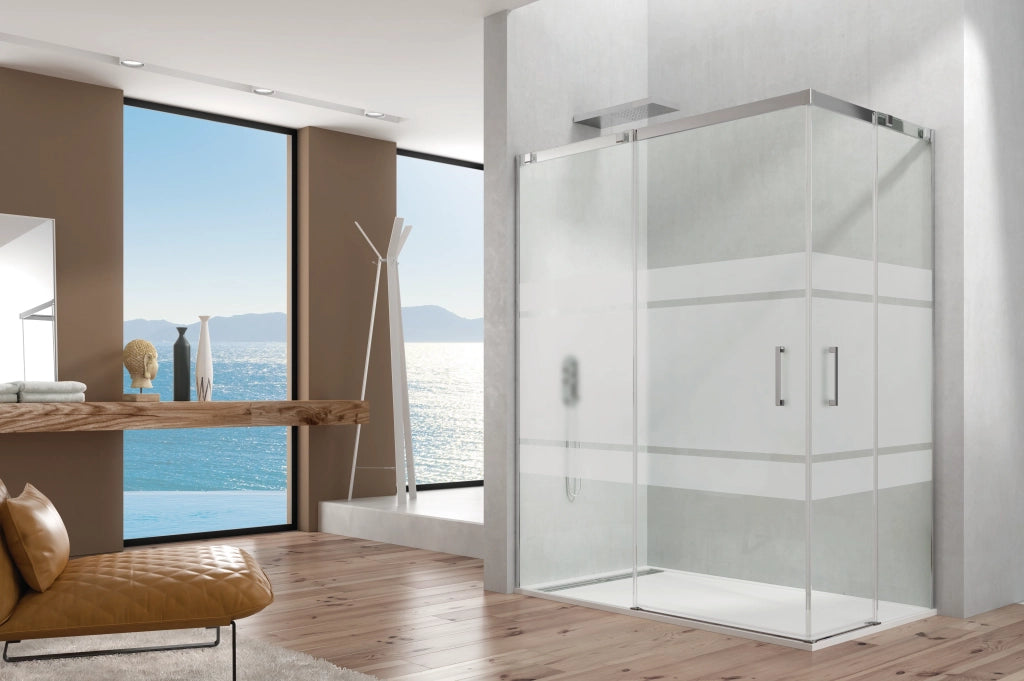 Box doccia frontale TEMPLE 1 fisso + 1 scorrevole 150 cm (145-150) cromo lucido vetro Frost Plus
