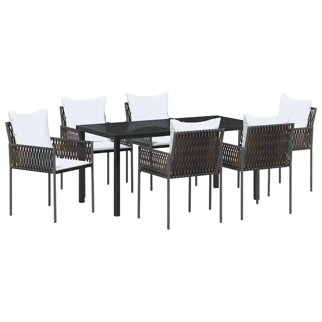 Set da Pranzo per Giardino 7 pcs Marrone e Nero Rattan in PE 3379097