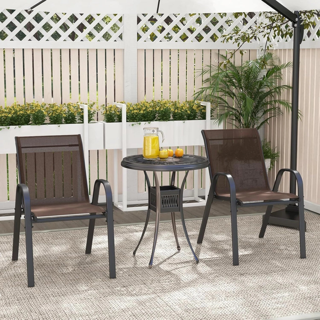 Set di 2/4 Sedie da Giardino, Sedie Impilabili da Esterno in Tessuto con Telaio in Metallo, Poltrona da Balcone con Braccioli e Schienale Alto, per Sala da Pranzo, Carico 150 kg (Marrone*4)