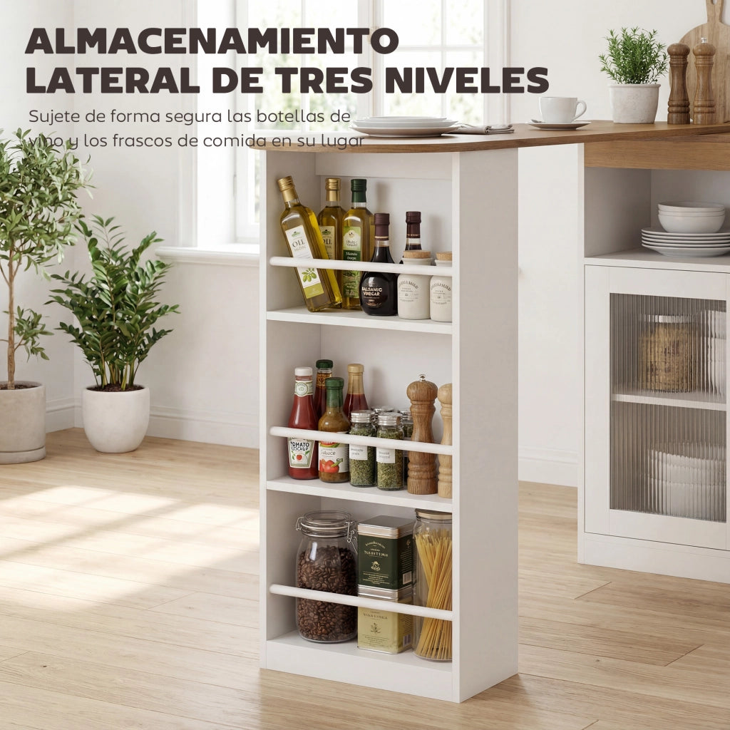 Tavolo da bar allungabile e girevole 90¡ã ¨C zephmum ¨C Bianco e naturale 150x80x105,5 cm