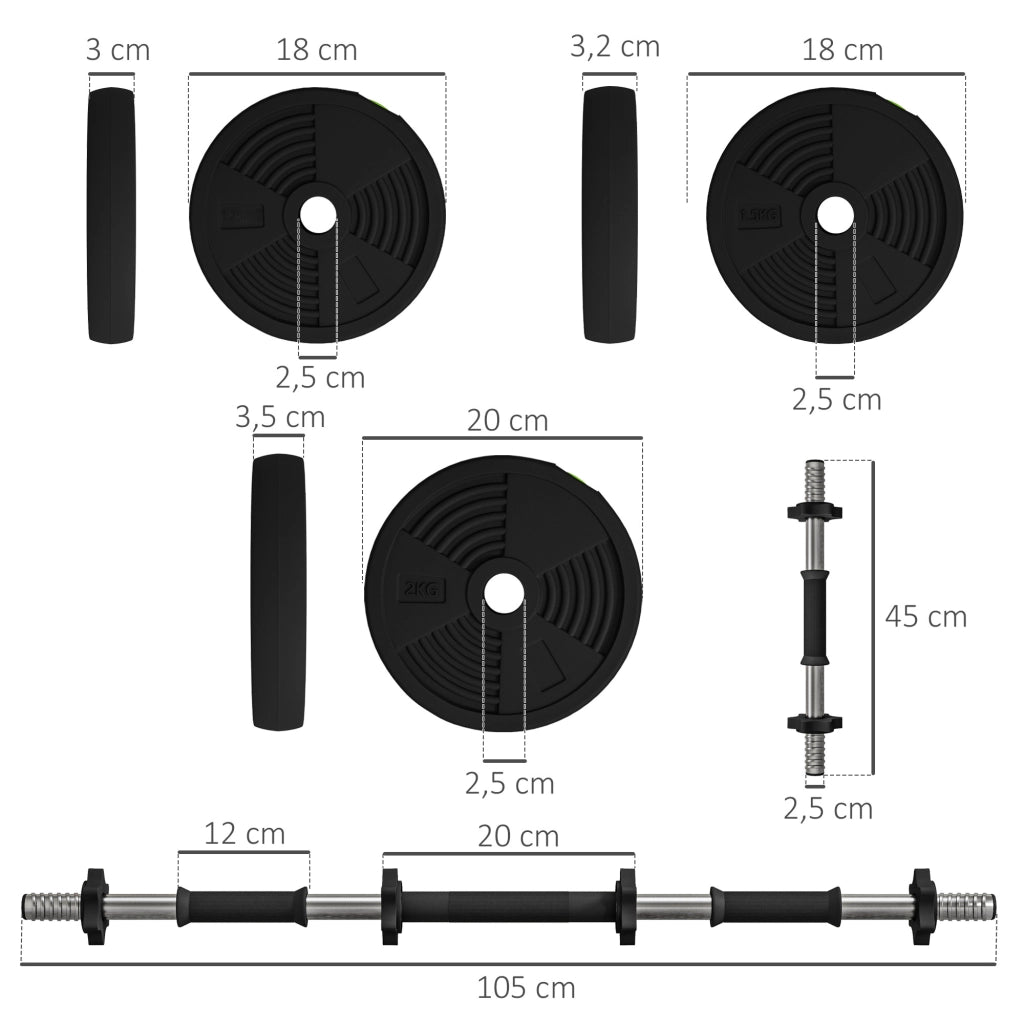 Set Hantel 2 in 1 ¨C zephmum ¨C 20 kg, Nero/Verde, antiscivolo