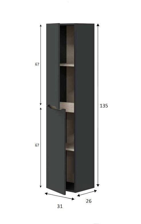 Arissa, Mobile Colonna Modulabile, 31x26x135h cm Nero Antracite