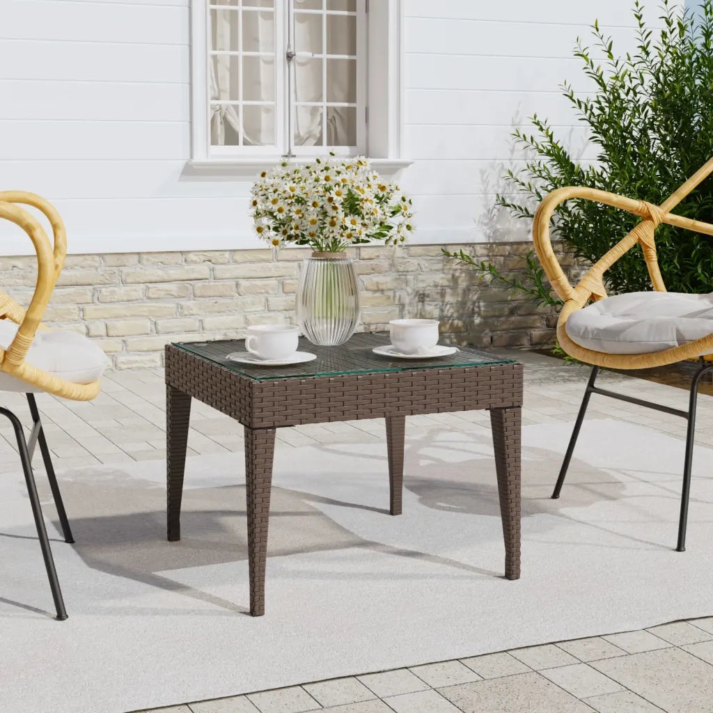 Tavolino Marrone 50x50x38 cm Polyrattan e Vetro Temperato 319403