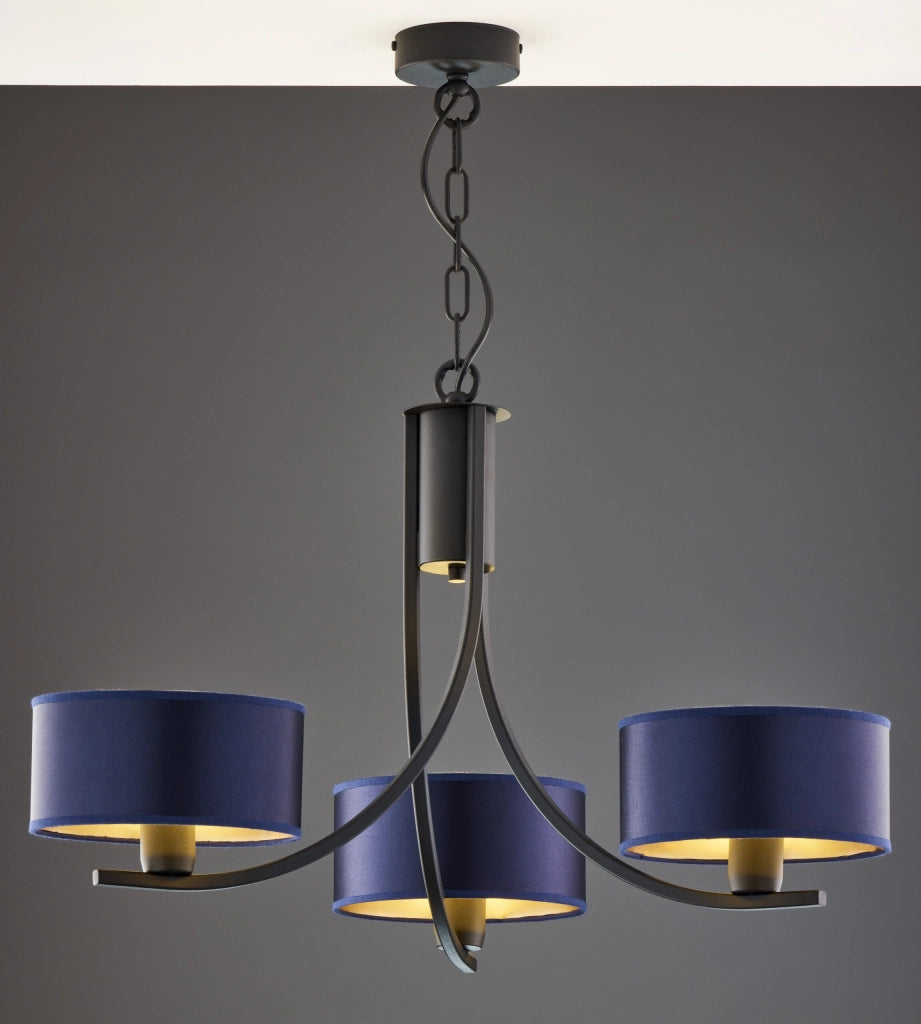 Lampadario nero a catena paralumi blu 3xE27 Arthur Jupiter