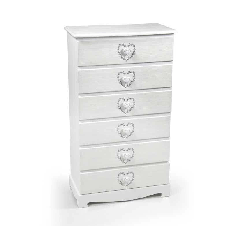 VINCY CASSETTIERA CON DECORO CUORE A 6 CASSETTI 55X30XH95 CM BIANCA