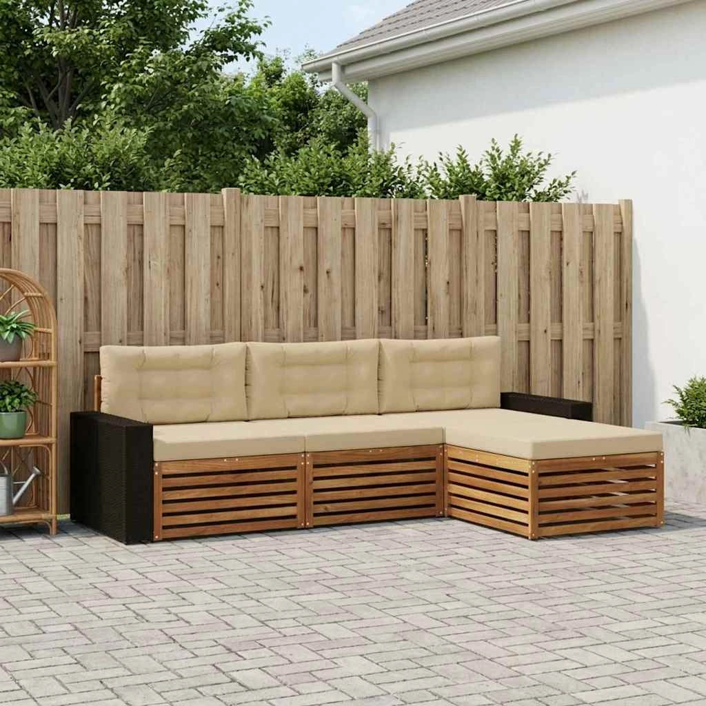 Set di divani da esterno 4 pz Naturale e Beige Poliestere 3383216