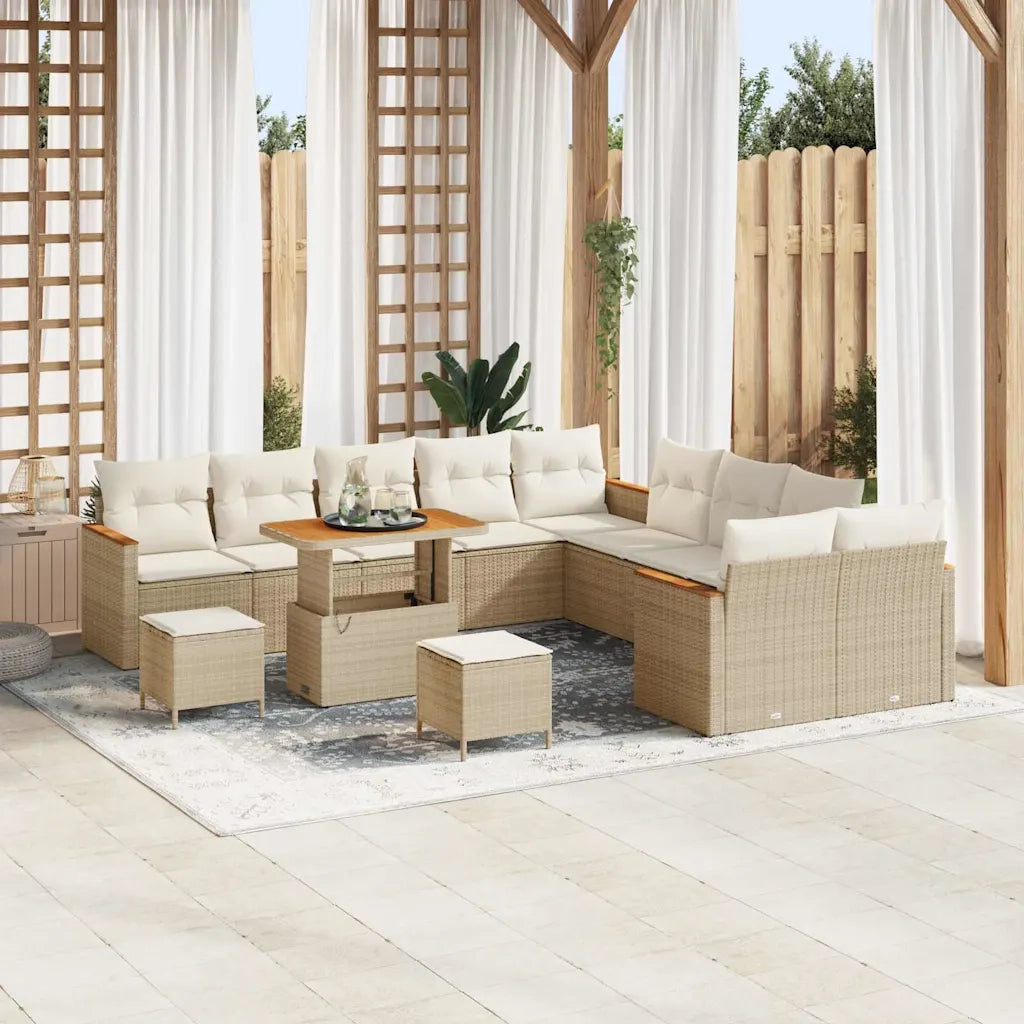 Set Divano da Giardino con cuscino 13 pcs Beige polyrattan