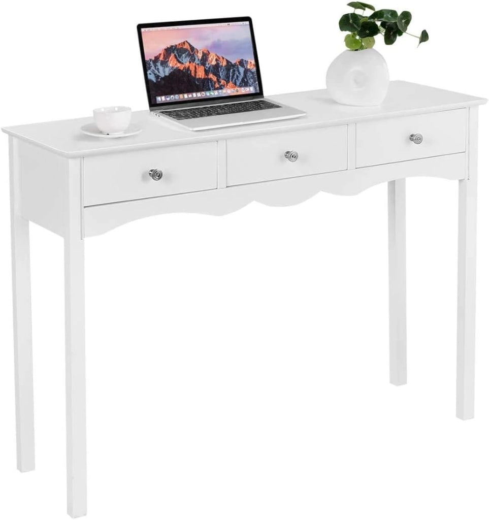 Tavolo Consolle, con 3 Cassetti, Console e Tavoli da Divano, Design Compatto e Stretto, Ingresso, Salotto, Salvaspazio e Moderno, Portata di 45 kg, 100x32x75 cm (Bianco)