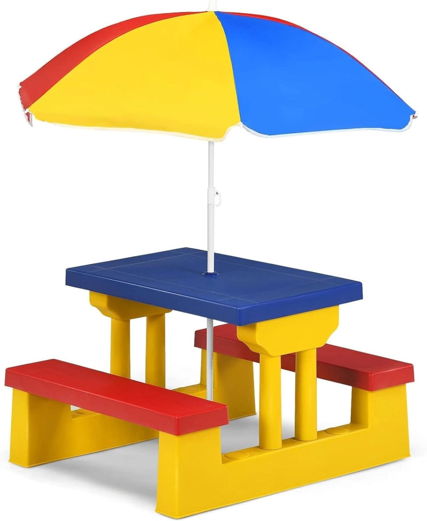 Tavolo da Picnic per Bambini con Parasole Pieghevole, Set di Tavolo e Panche per Festa e Picnic (Colore 2)