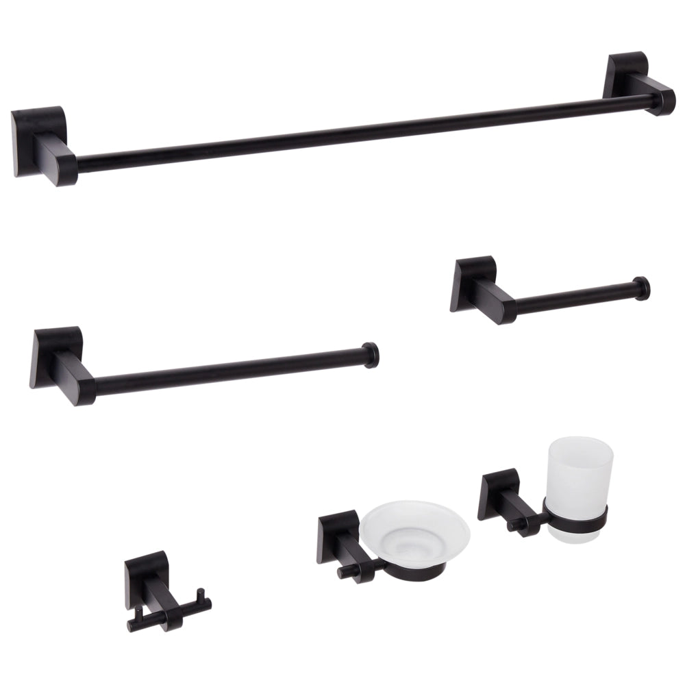 Set di 6 accessori per il bagno in alluminio nero con bicchiere e portasapone inclusi Accessori per il bagno in stile moderno chic
