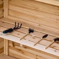 Armadio da Giardino con 2 Ripiani, Piano di Lavoro in Metallo con Bordo Rialzato, 83 x 40 x 92 cm, Legno Naturale