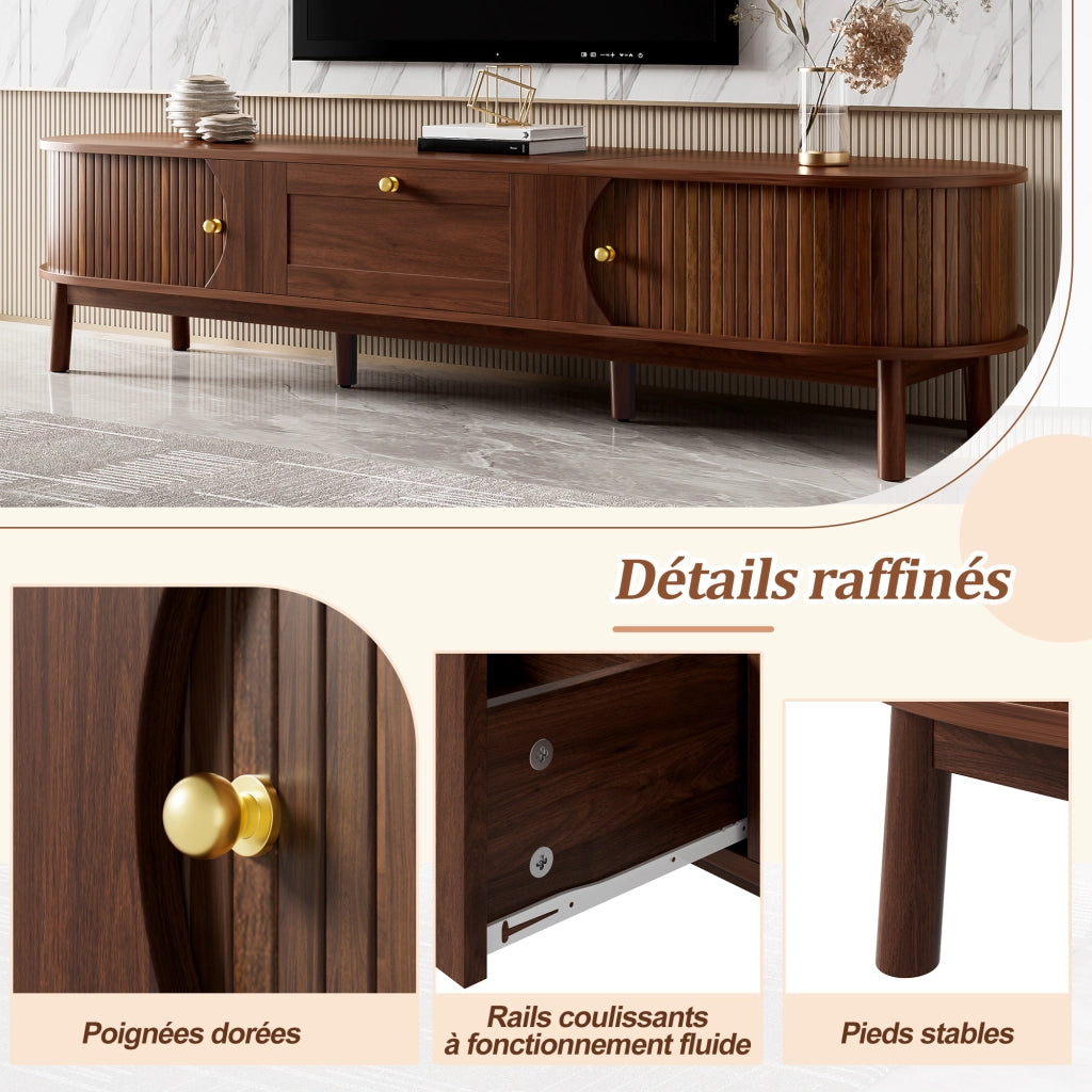 Mobile TV con 2 Cassetti e 2 Ante Scorrevoli; Angoli Arrotondati; Stile Moderno; 170??39;5??38 cm; in MDF; Noce