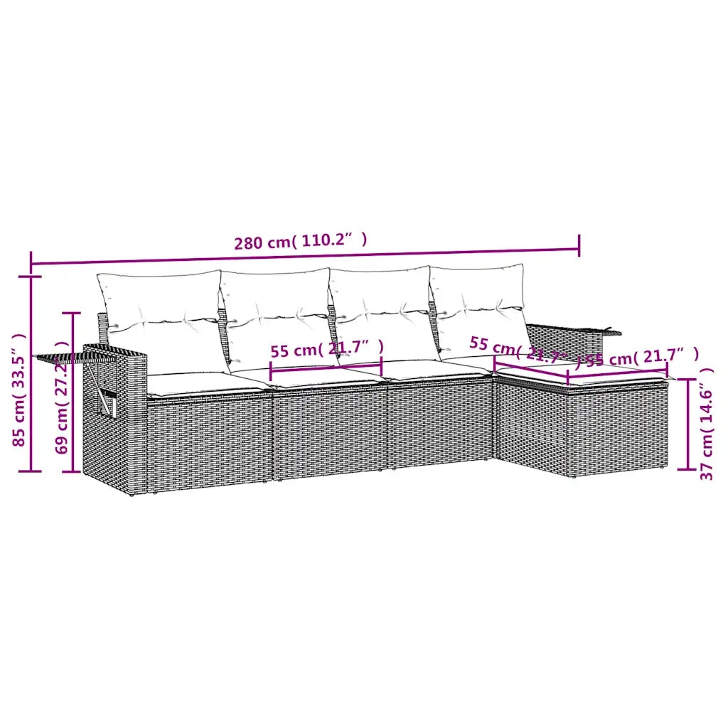 Set Divani da Giardino 5 pz | Set Salotto da Giardino con Cuscini in Polyrattan Nero