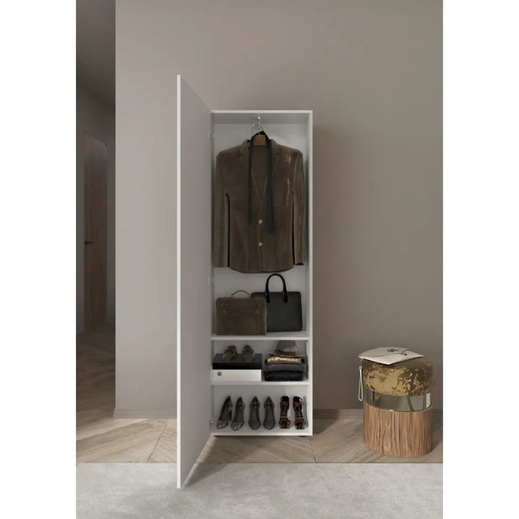 Armadio d'ingresso a 1 porta con specchio, collezione KUBRICK, colore bianco lucido lacato.