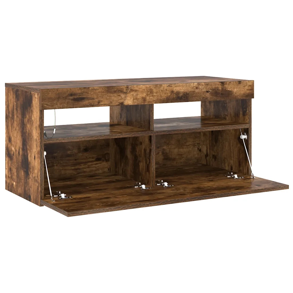 Mobile Porta TV con Luci LED Rovere Fumo 90x35x40 cm 815675