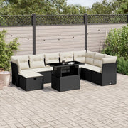 Set Divani da Giardino 9 pz con Cuscini Nero in Polyrattan 3274706