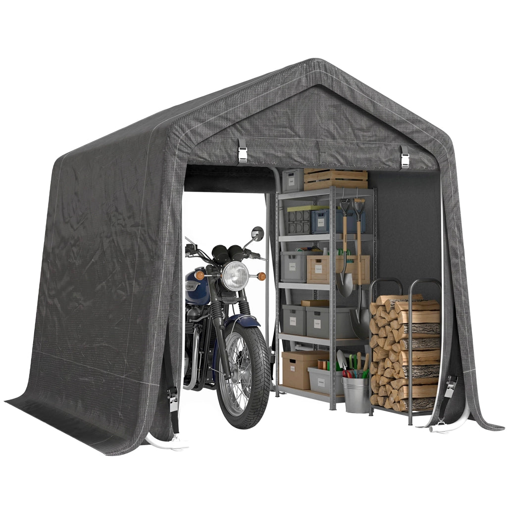 Tendone Garage per Auto, Moto e Attrezzi, in Metallo e Tessuto PE, 280x240x240 cm, Grigio